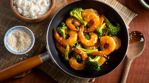 Jeudi :  Sauté de crevettes au brocoli