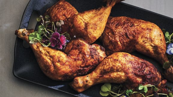 Cuisses de poulet, carottes, pistaches et feta