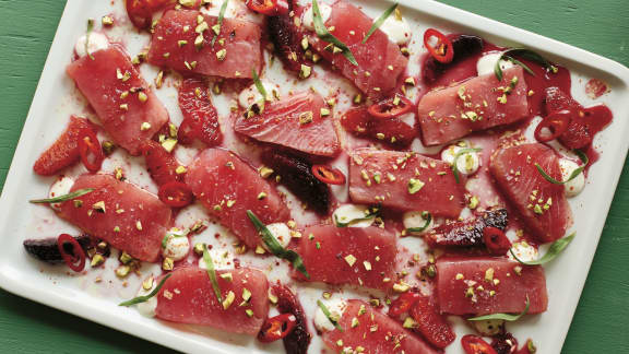 Crudo de thon à l'orange sanguine