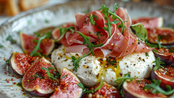 Burrata aux figues et au proscuitto