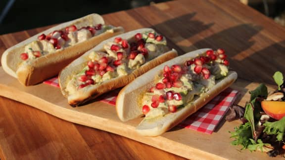 Guédilles aux pétoncles, crevettes et pomme grenade