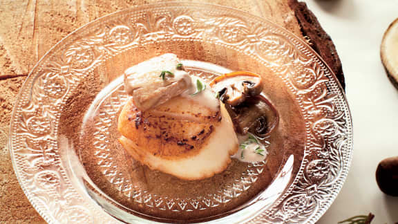 Pétoncles au foie gras et sa sauce aux marrons