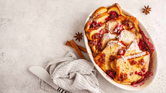 Pain perdu à l'érable et framboises