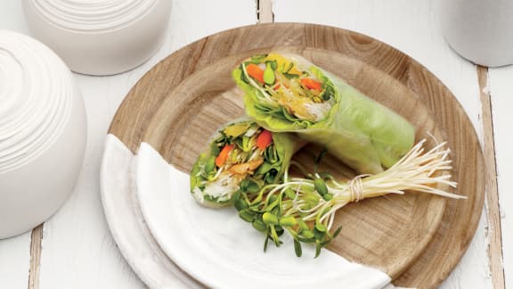 Rouleaux de printemps au poulet, aux pousses de tournesol et à l'orange