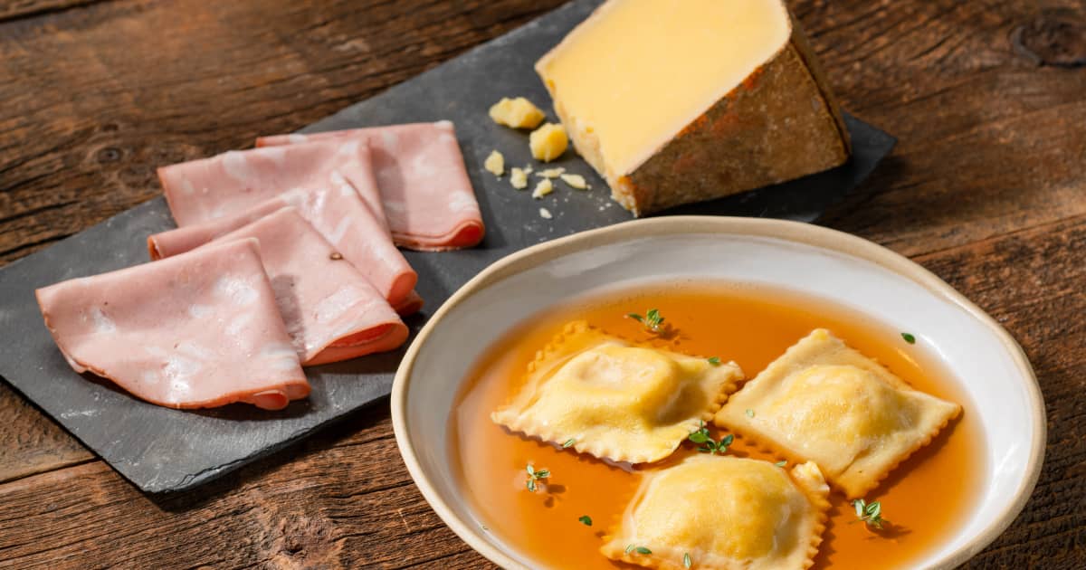 Raviolis à la Mortadella di Bologna et au Comté Zeste