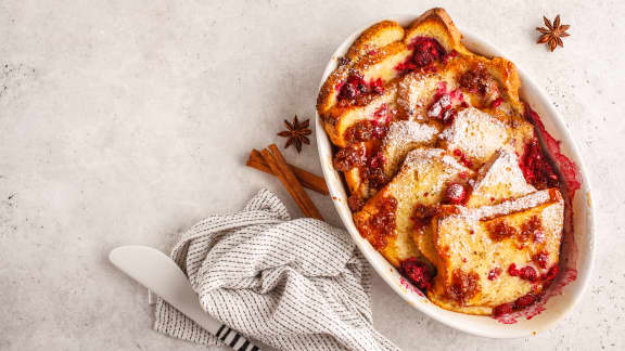 Pain perdu à l'érable et framboises