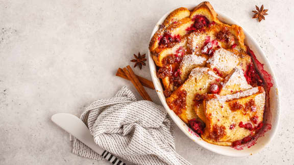 Pain perdu à l'érable et framboises