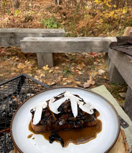 Toast à l'air noir et champignons sauvages