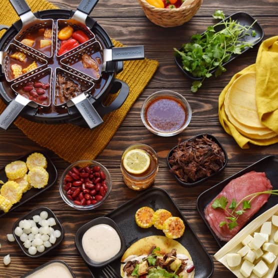 Tapis de danse, ensemble de fondue créatif et mignon en céramique émaillée  pour fondue au chocolat ou au fromage, parfait comme cadeau d'anniversaire