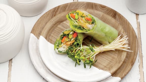 Rouleaux de printemps au poulet, aux pousses de tournesol et à l'orange