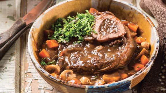 Osso buco d'orignal à la bourguignonne