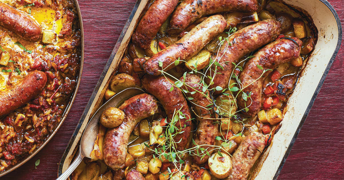 Fricassée de saucisses de Toulouse aux légumes d’automne rôtis | Zeste