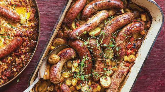 Jeudi : Fricassée de saucisses de Toulouse aux légumes d’automne rôtis