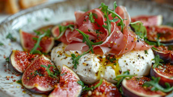 Burrata aux figues et au proscuitto