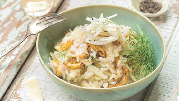 Risotto au citron caramélisé et au fenouil