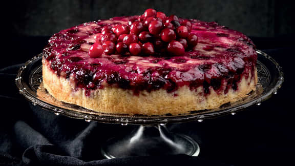 Gâteau renversé à l’érable et aux canneberges