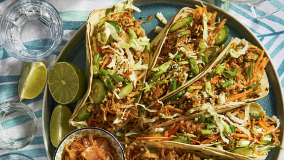 Jeudi : Tacos souples au tofu coréen effiloché
