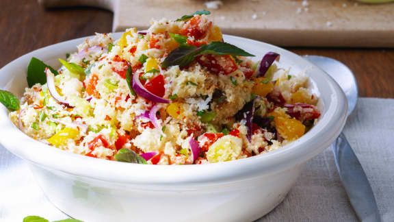 Salade tiède de coucous perlé aux choux-fleurs rôtis