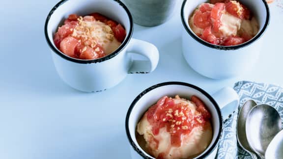 Garniture de rhubarbe à l'érable sur crème glacée à la vanille