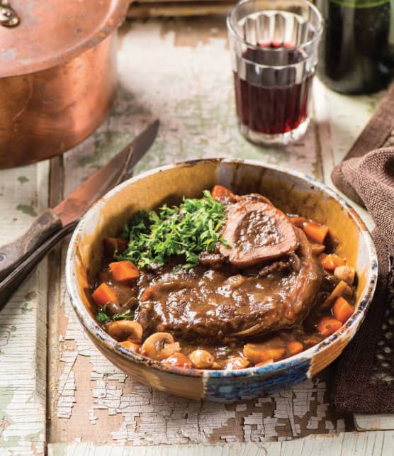 Osso buco d’orignal à la bourguignonne