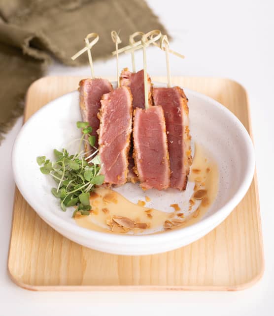 Tataki de thon, mayonnaise à l'amaretto