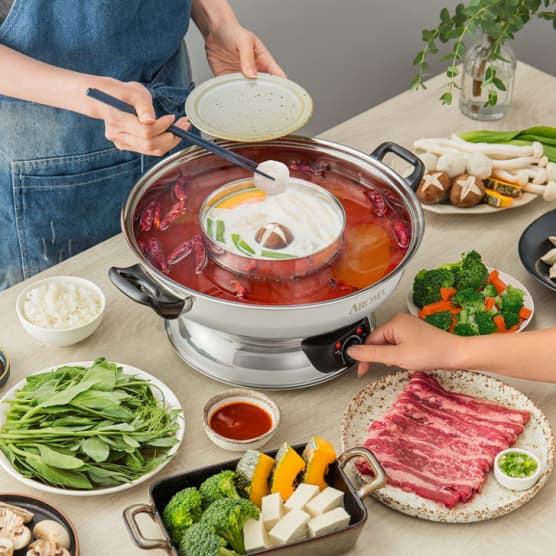 casserole en acier inoxydable de style chinois 2 compartiments hot pot avec  diviseur