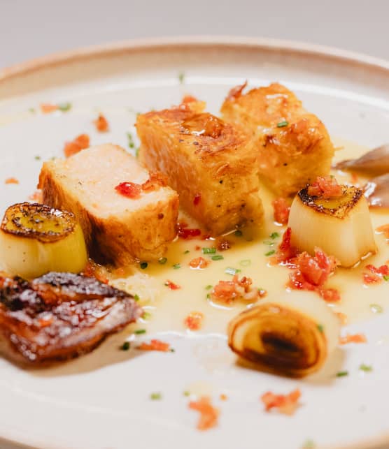 Saumon en croûte de pommes de terre, beurre blanc à l’érable