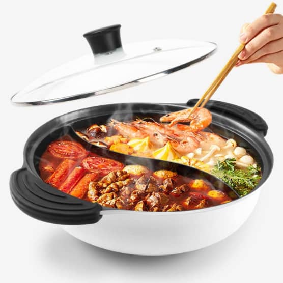 casserole en acier inoxydable de style chinois 2 compartiments hot pot avec  diviseur