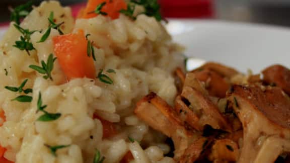 risotto aux légumes, garniture aux girolles