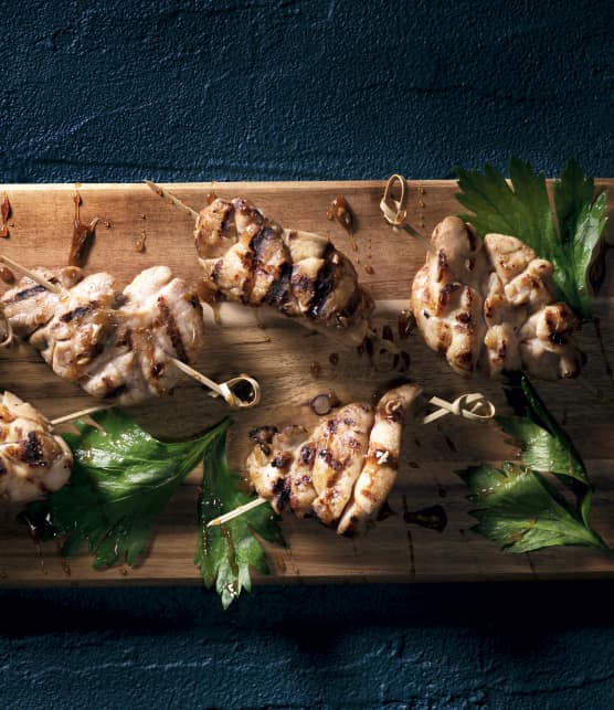 Brochettes de ris de veau, miel de pain d'épices