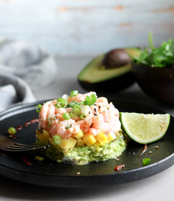 Étagé de crevettes, mangue & guacamole