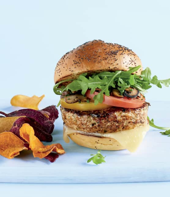 Hamburger santé au poulet, estragon et champignons