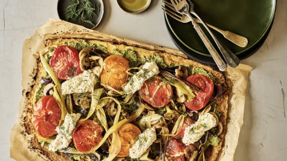 Vendredi : Tarte fine aux légumes sur croûte de chou-fleur