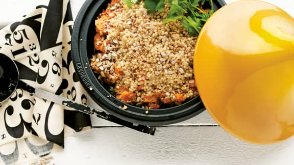 Parmentier de couscous israélien et cari de carottes