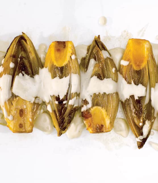 endives caramélisées et mousse au bleu