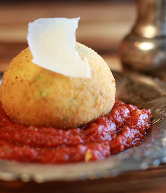 Arancini aux asperges et caciocavallo