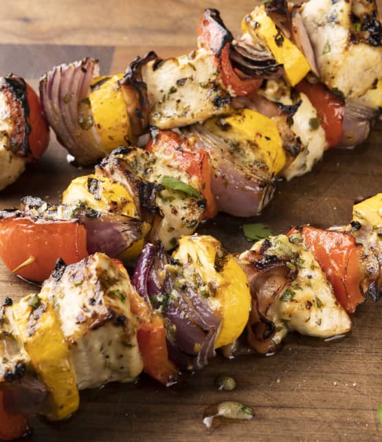 Brochettes de poulet fenouil et balsamique avec marinade aux graines de fenouil, balsamique blanc et à la sauge