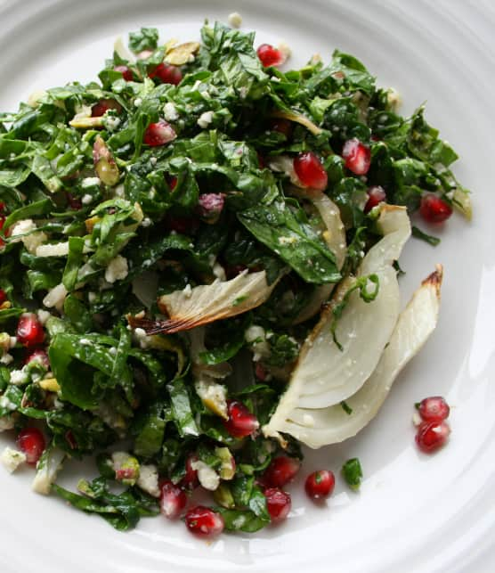 Salade de fenouils braisés, ricotta de macadam à la sauge et poires