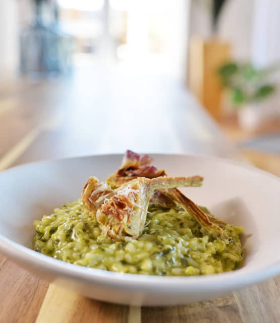 Risotto aux herbes et artichauts frits