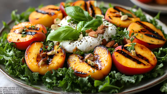 Burrata aux pêches grillées