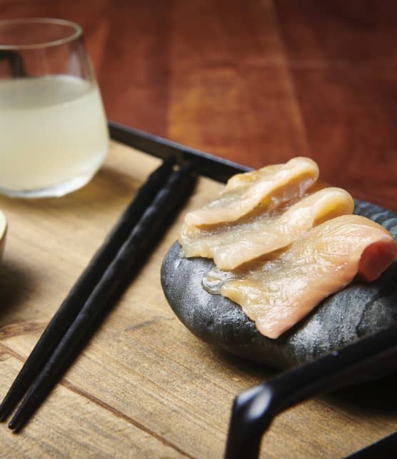 Sashimi d’omble chevalier, sauce ponzu
