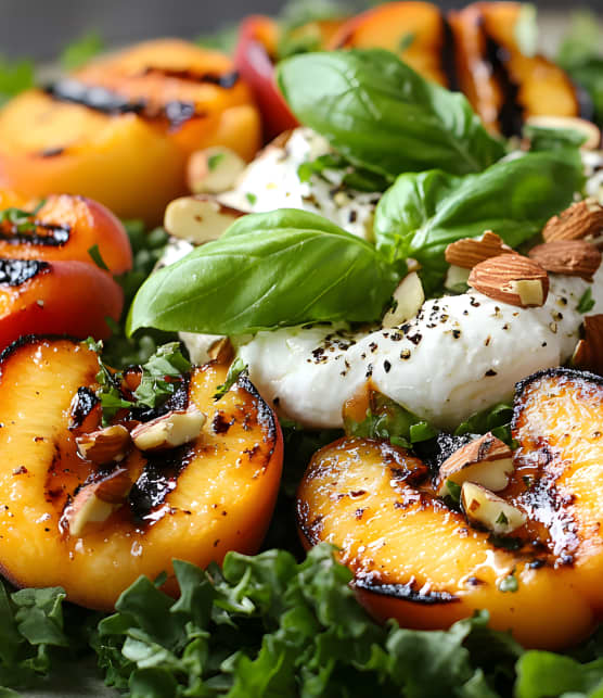 Burrata aux pêches grillées