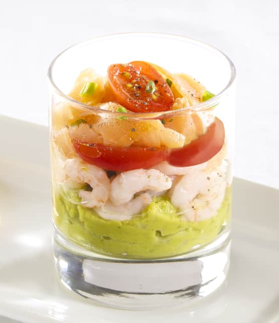 Verrine de crevettes et saumon fumé