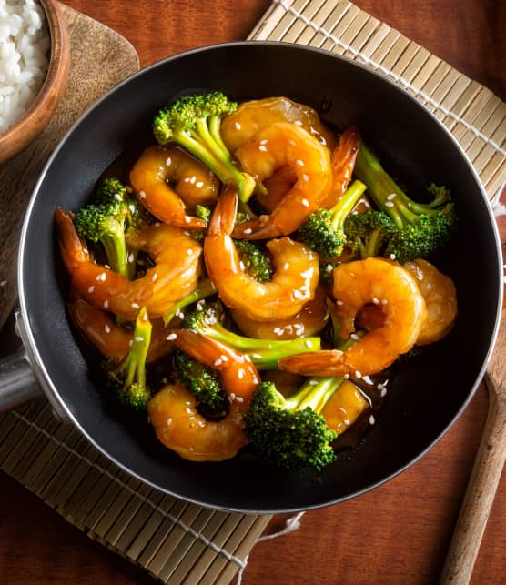 sauté de crevettes au brocoli