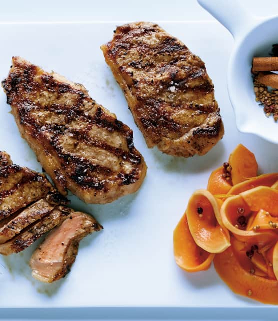 Papayes marinées et contre-filet de veau de lait grillé
