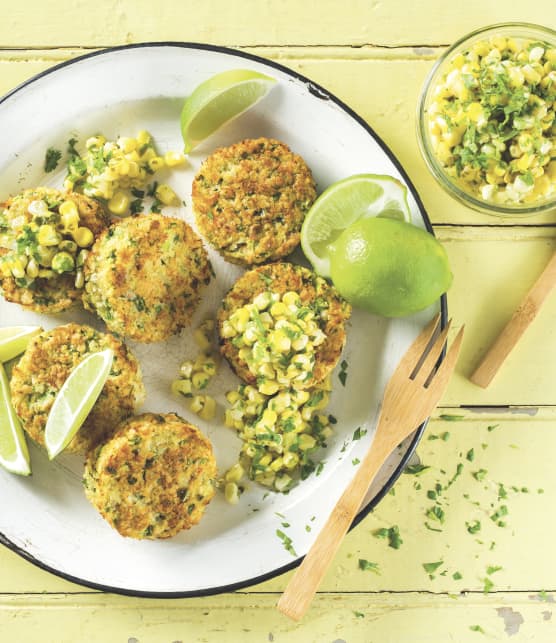 Croquettes de crabe au jalapeño, salsa de maïs