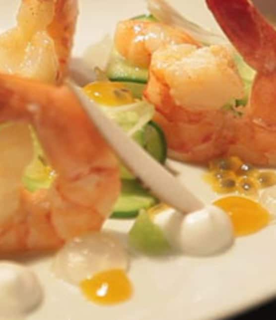 crevettes coco-lime et leur granité mangue-passion
