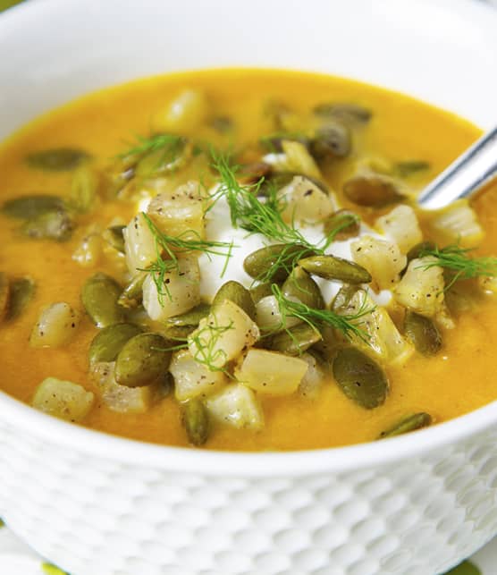 Potage citrouille, poires et fenouil