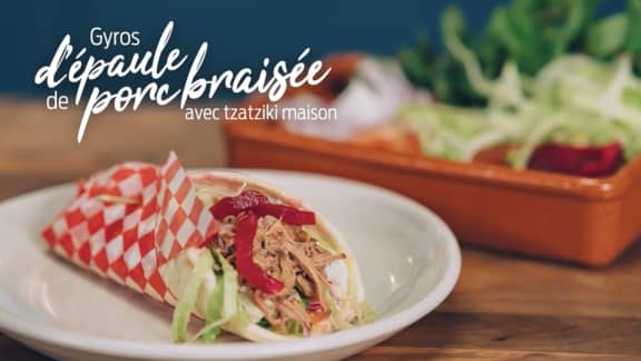 Dimanche midi : Gyros d’épaule de porc braisée avec tzatzíki maison