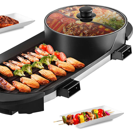 2 en 1 Fondue Electrique Hot Pot BBQ Appareil Fondue Chinoise